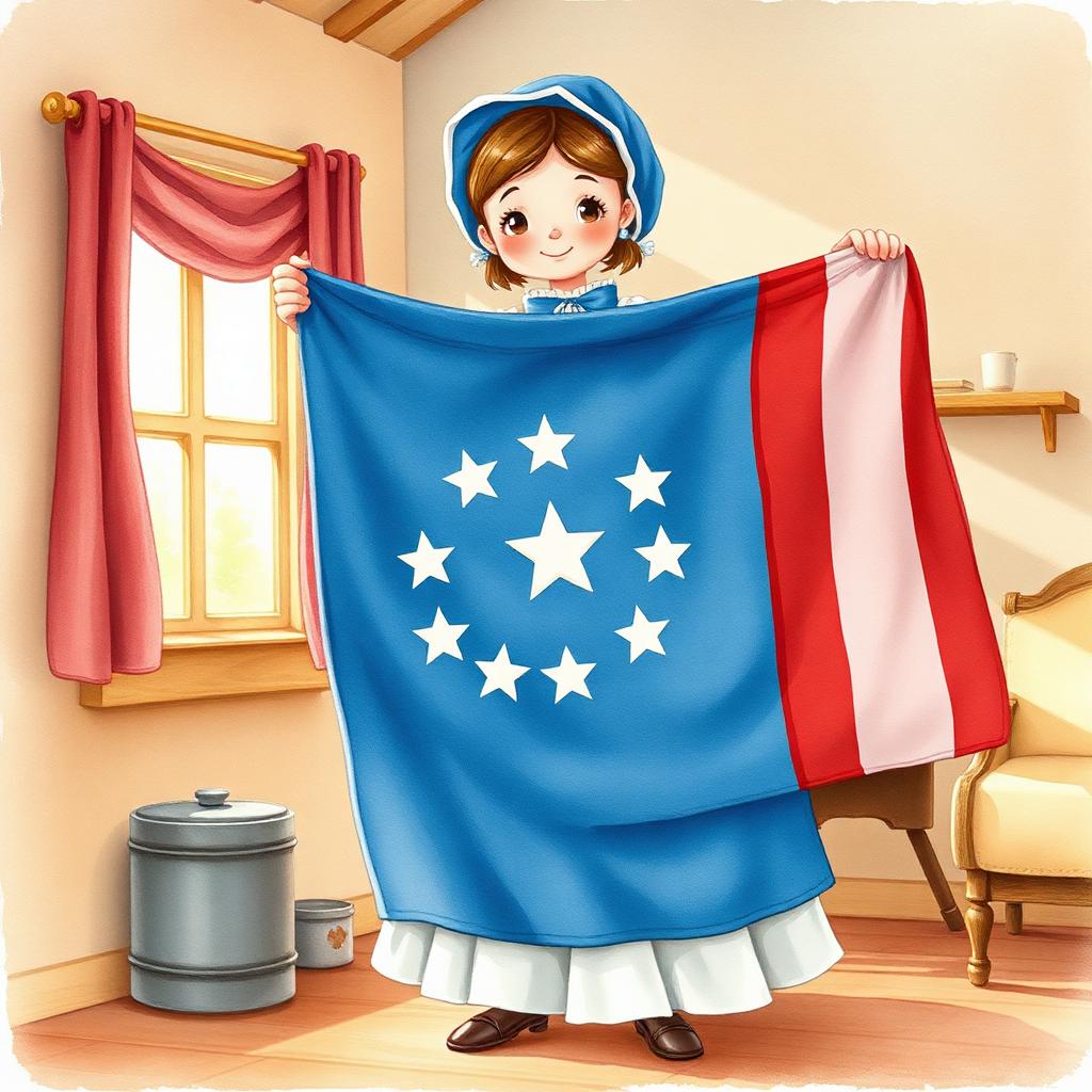 Storybook illustration of The Flag with Thirteen Stars