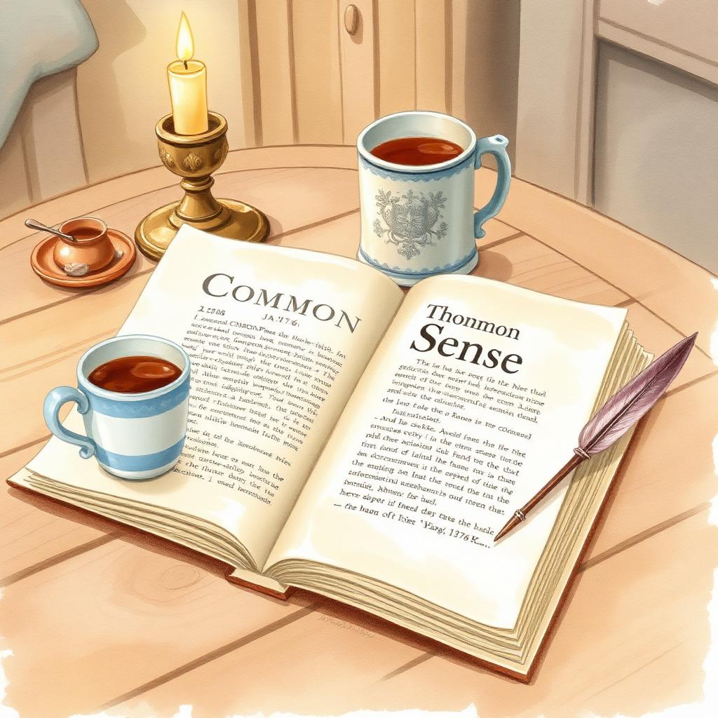 Storybook illustration of A Little Book Called 'Common Sense'