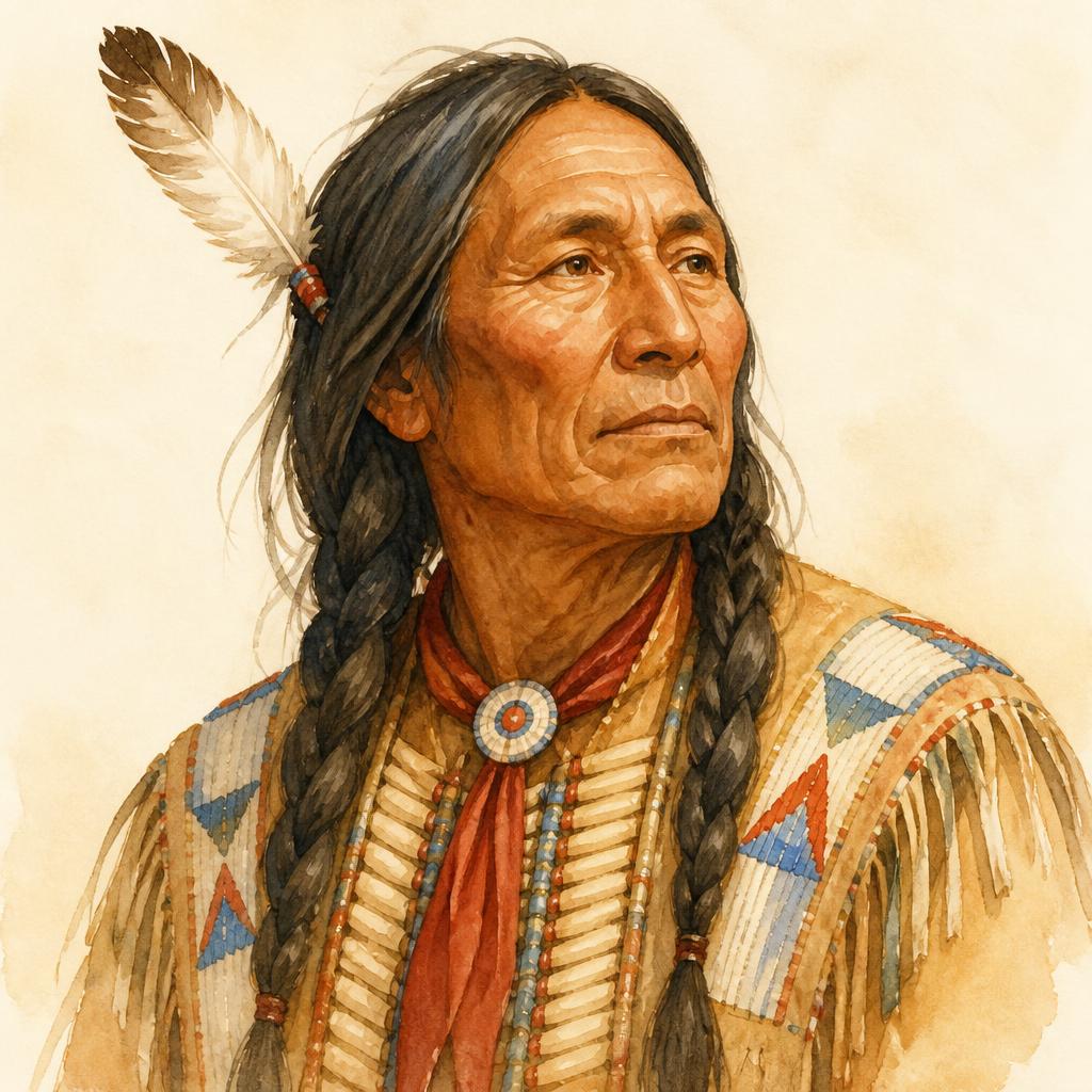 Storybook portrait of Crazy Horse