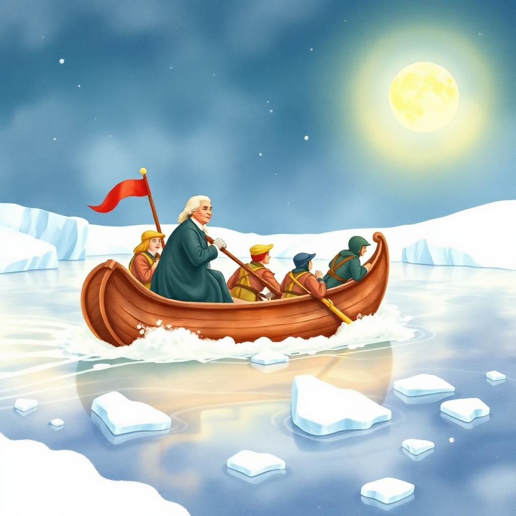 Storybook illustration of Washington Crosses the Delaware