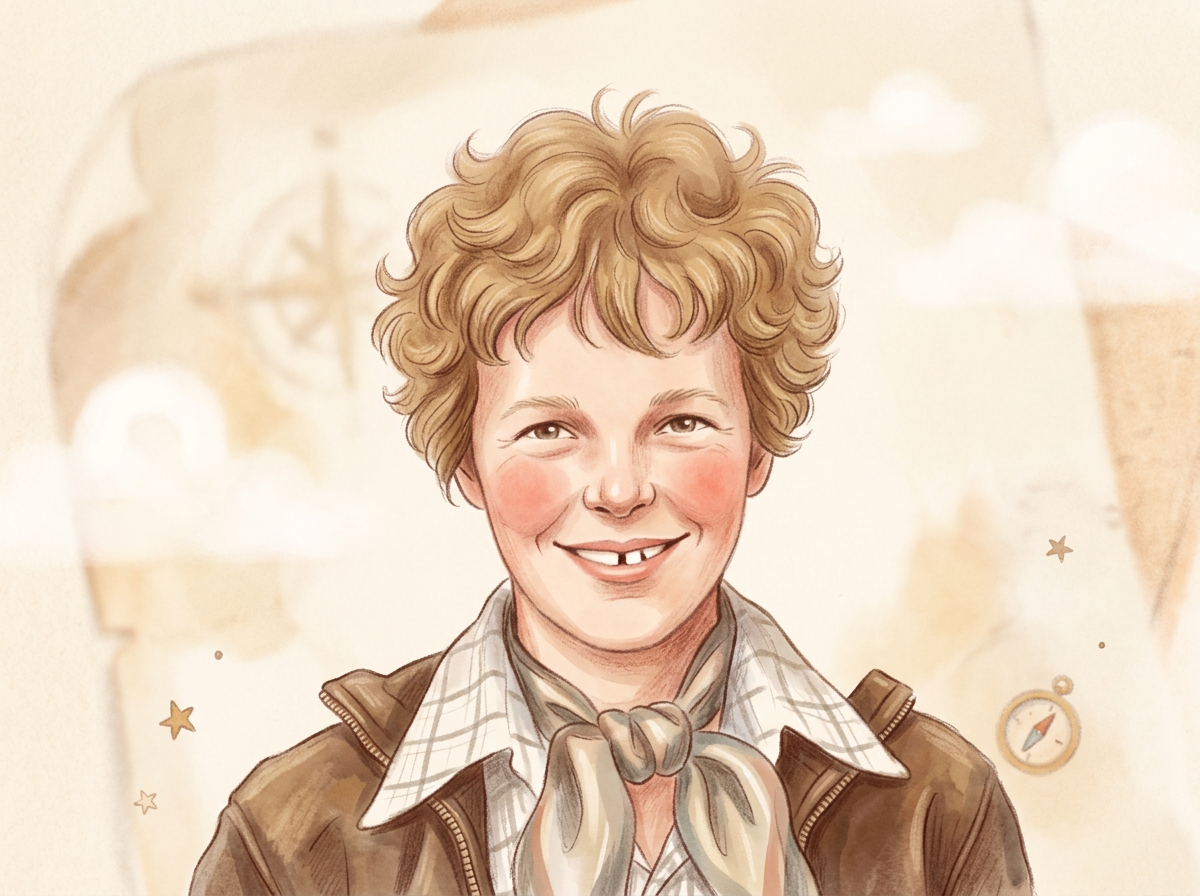 Storybook portrait of Amelia Earhart