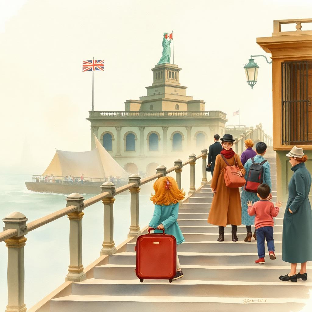 Storybook illustration of Ellis Island Opens
