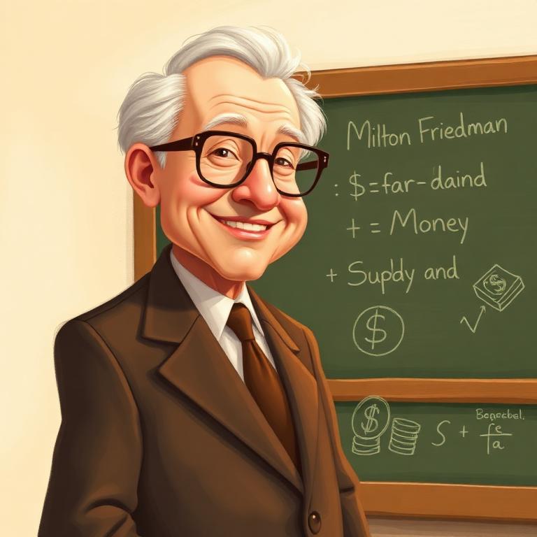 Storybook portrait of Milton Friedman