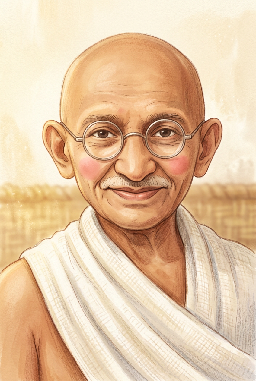 Storybook portrait of Mahatma Gandhi