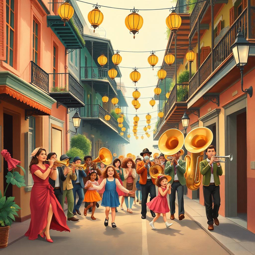 Storybook illustration of Jazz is Born in New Orleans