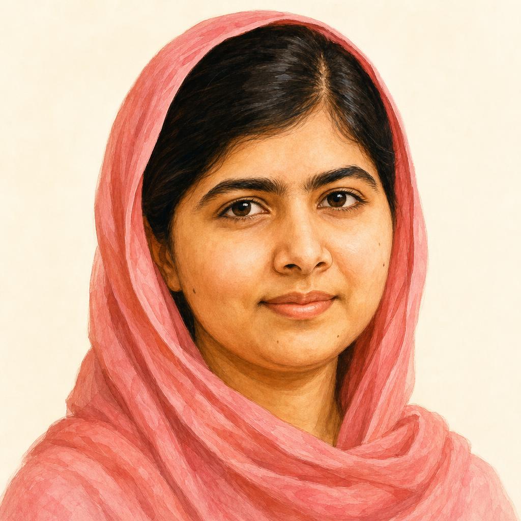 Storybook portrait of Malala Yousafzai