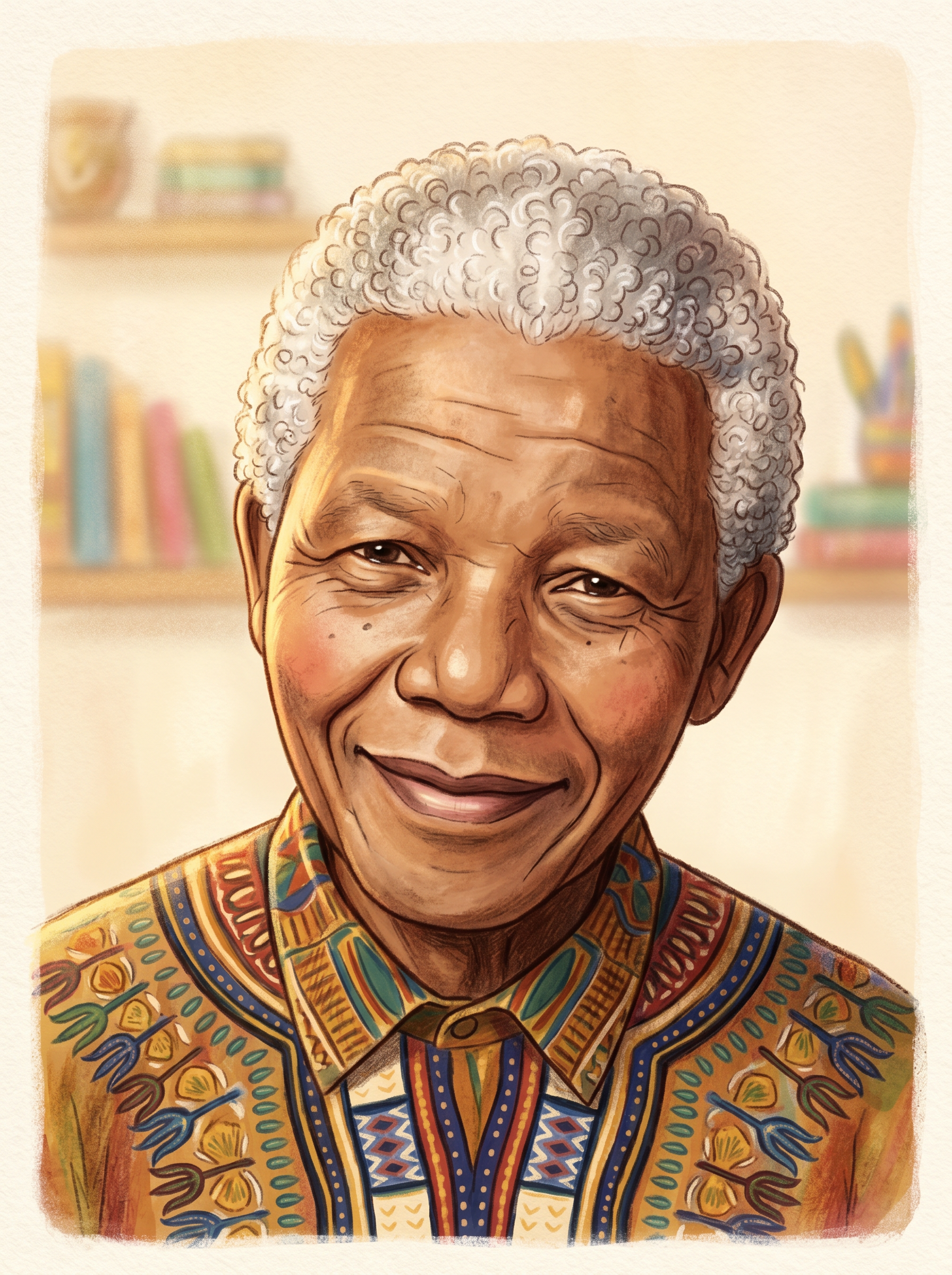 Storybook portrait of Nelson Mandela