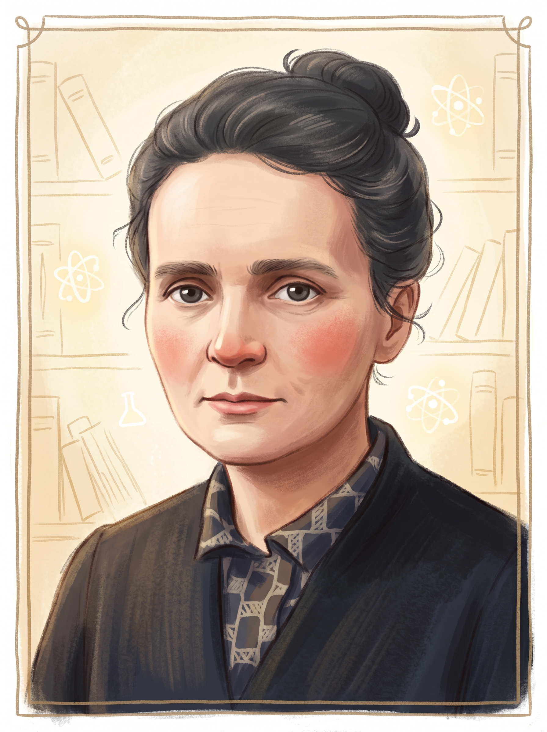 Storybook portrait of Marie Curie