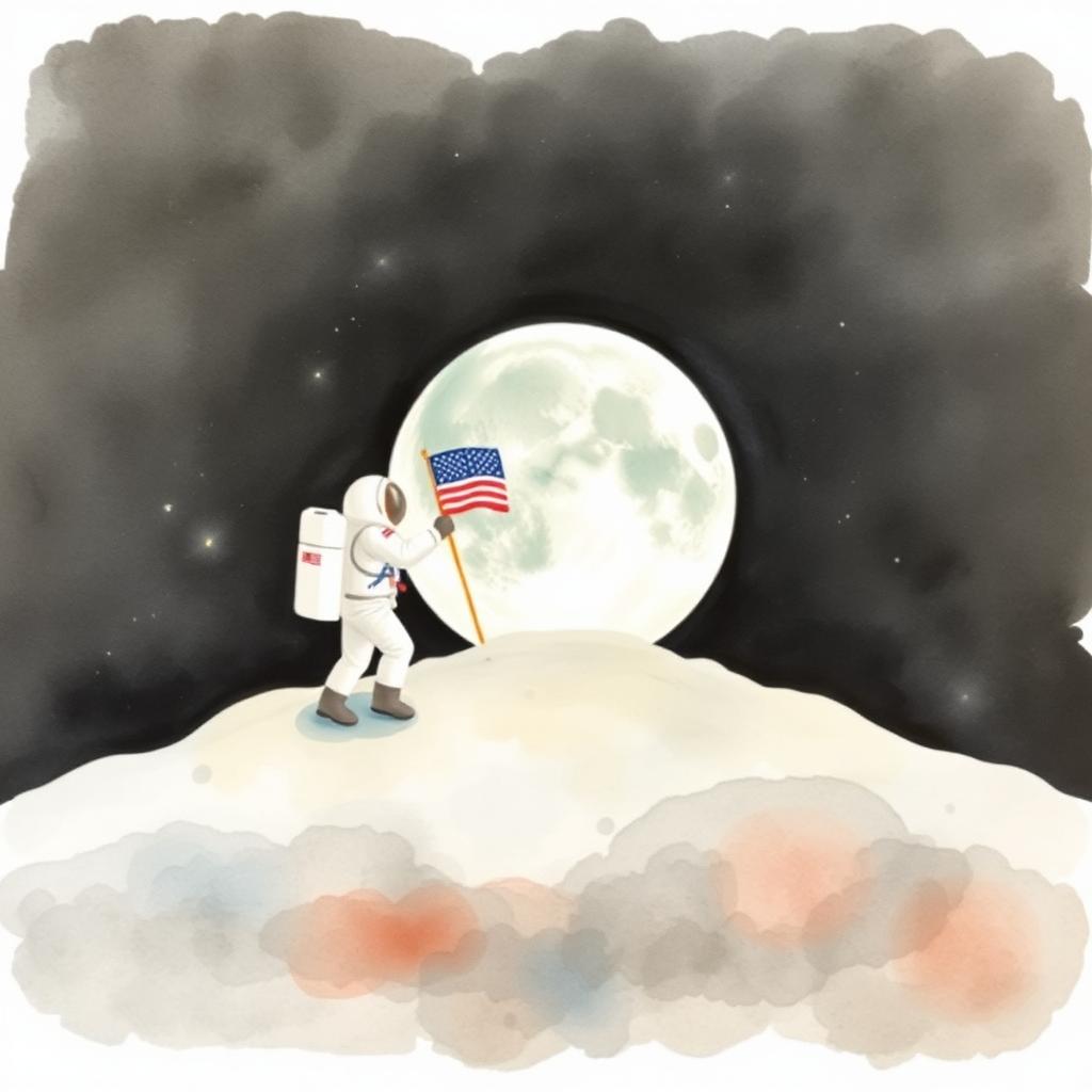 Storybook illustration of The Moon Landing