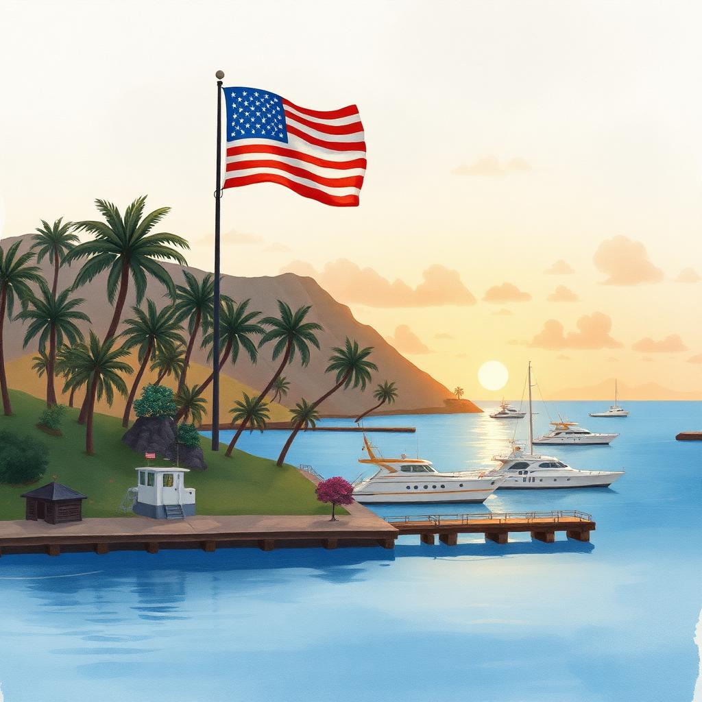 Storybook illustration of Pearl Harbor