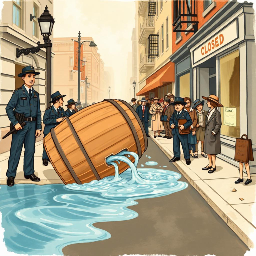Storybook illustration of Prohibition Begins