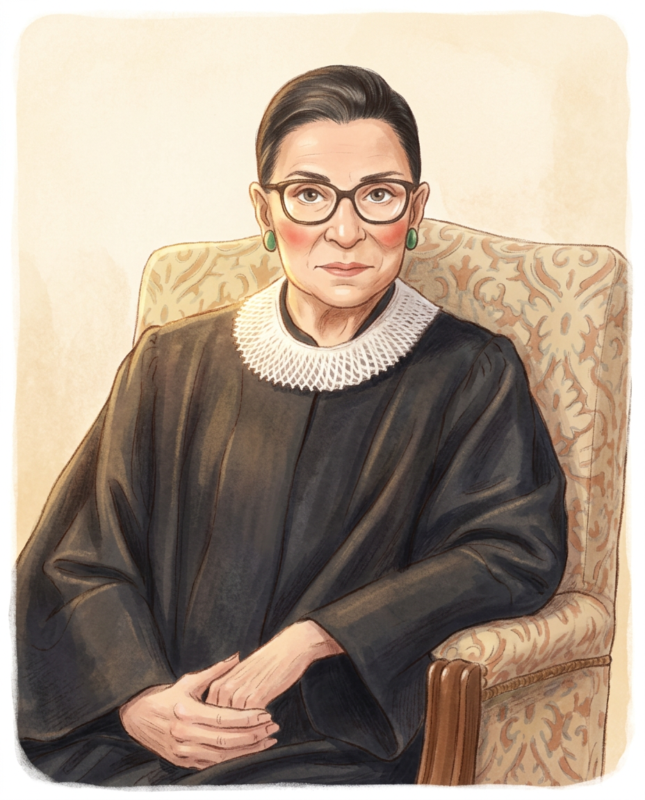 Storybook portrait of Ruth Bader Ginsburg