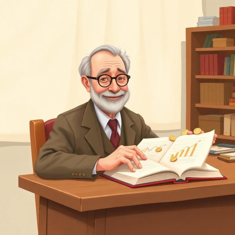 Storybook portrait of Paul Samuelson