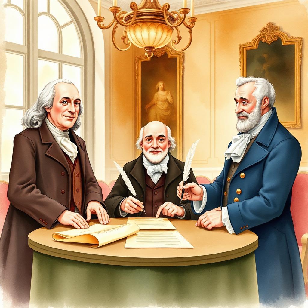 Storybook illustration of The Treaty of Paris