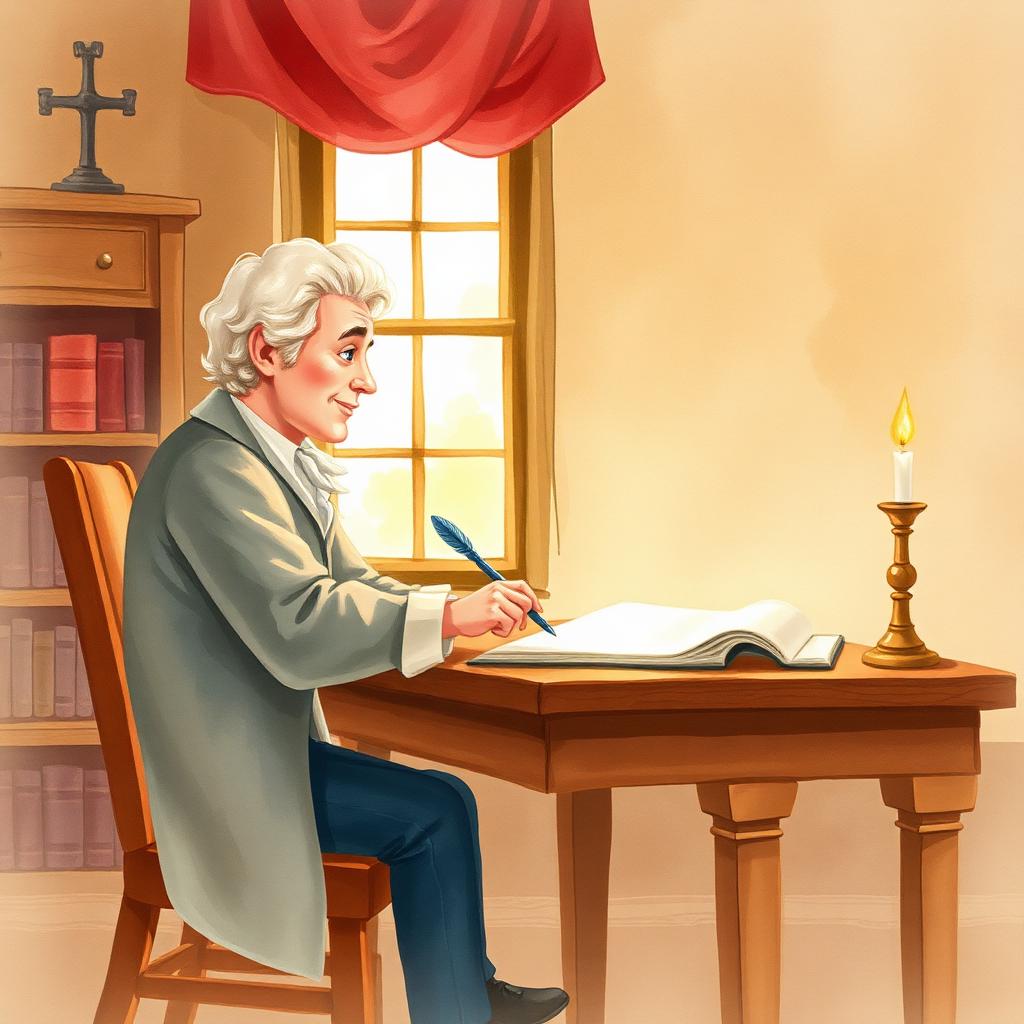 Storybook illustration of Writing the Big Letter
