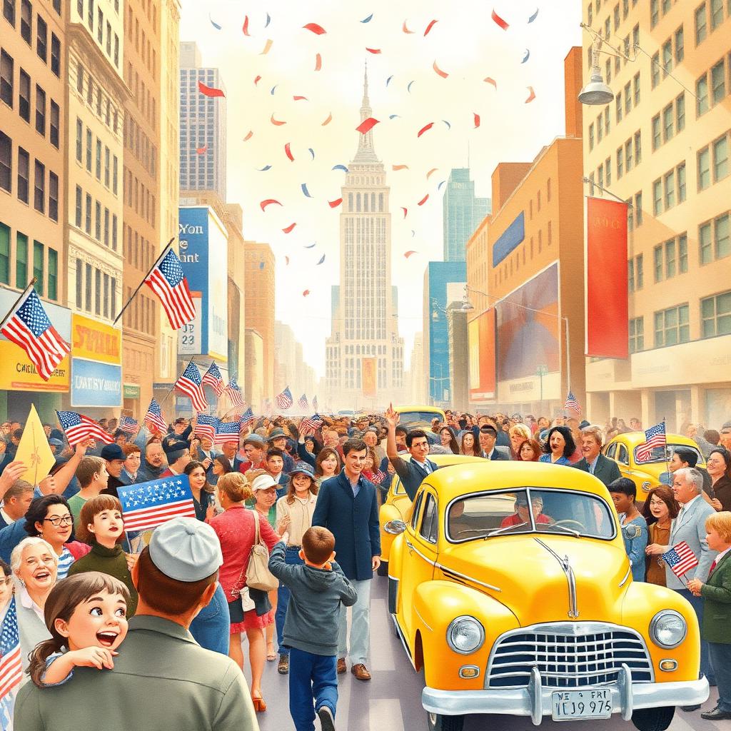 Storybook illustration of World War II Ends